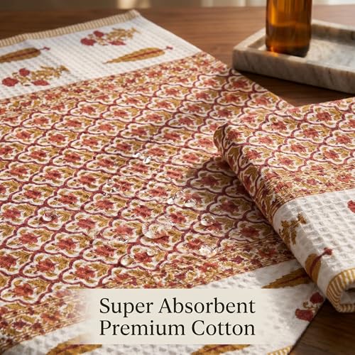 Image of Mafatlal Madhuban Waffle Bath & Hand Set (1 Bath 147x76 cm + 2 Hand 76x38 cm) | 250 GSM | Quick Dry & Lightweight | Daisy