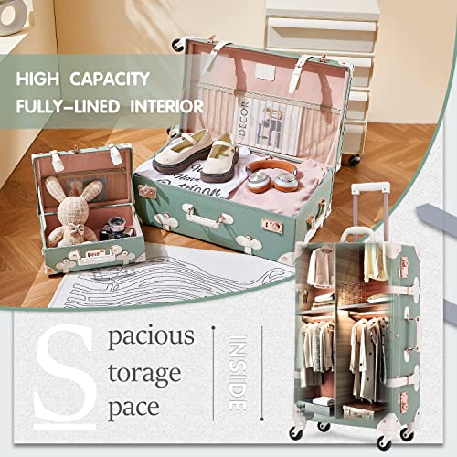Unitravel Vintage Trunk Luggage Set Tsa Lock Carry On Suitcase With Handbag For Women (20Inch+12Inch, Matcha Green) #TOP2