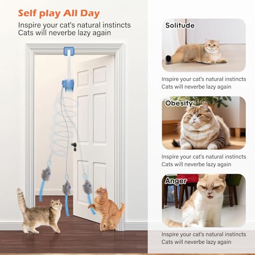 Image of Interactive Cat Toy, Flapping Bird & Rotating Feather Teaser for Indoor Cats, Hanging Doorway Cat Toys with Fishing Pole for Exercise, Boredom Relief & Fun Games