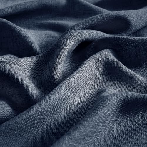 MIULEE Navy Blue Linen Curtains 90 Inch Length 2 Panels for Bedroom Living Room, Soft Thick Linen Textured Natural Window Drapes Semi Sheer Light Filtering Back Tab Rod Pocket Burlap Look Decor