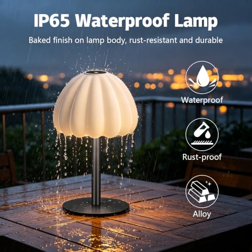 Image of Hifree Rechargeable Waterproof Shower Lamp, IP65 Cordless Touch Small Desk Light for Inside Shower, 4500mAh Battery Operated Color Changing Table Lamp for Bathroom, Bedroom, Outdoor (Black)
