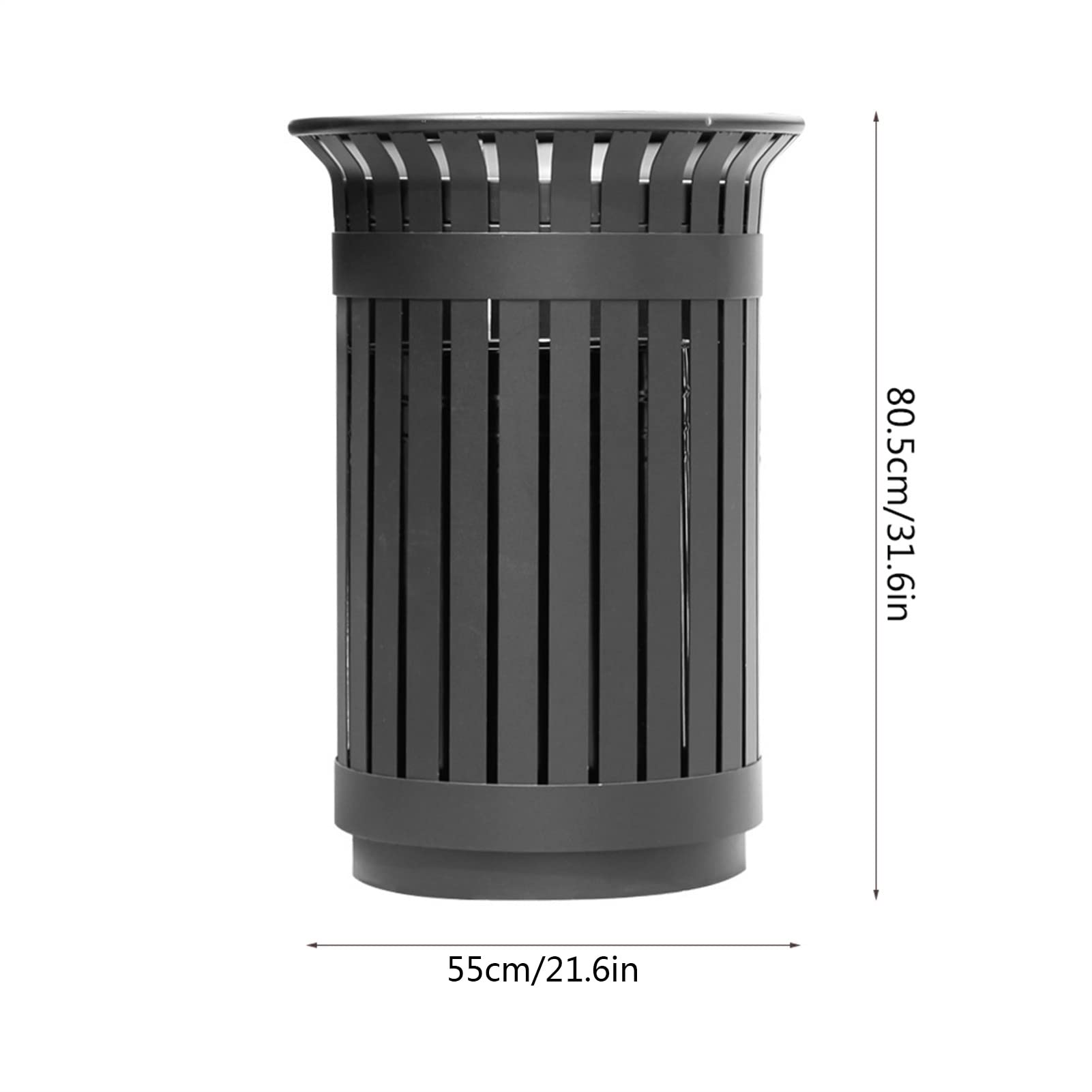 Poubelle en forme de tonneau extérieur en forme de tonneau de tonneau de la corbeille en acier sans couvercle de tube intérieur à grande capacité grande ouverture, noir (Size : Large)
