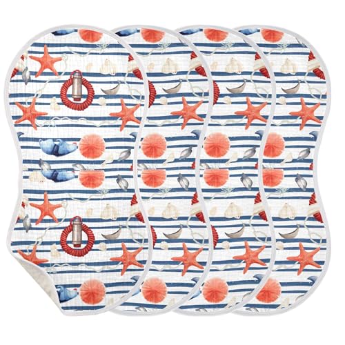 xigua Watercolor Shell Starfish Baby Burp Cloths for Newborn Boys and Girls 1 Pack, Soft & Absorbent Cotton Baby Burp Cloth, Baby Washcloths, Newborn Towel, Burp Rags3