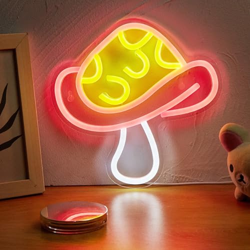Image of LED Neon Mushroom Cute Neon Sign, USB Powered Neon Signs Night Light, 3D Wall Art & Game room Bedroom Living Room party Decor lamp for Children Kids Girls Boys