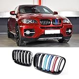 Front Grille Compatible with 2007-2013 BMW X5 E70 2008-2014 X6 E71 Front Kidney Grill ABS Gloss Black M Color with Double Slats
