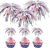 100 Pack 4th of July Cocktail Picks,6inch Patriotic Fireworks Toothpicks for Appetizers,Red White Blue Bamboo Skewers Sticks for Fourth of July Party Supplies Independence Day Decorations