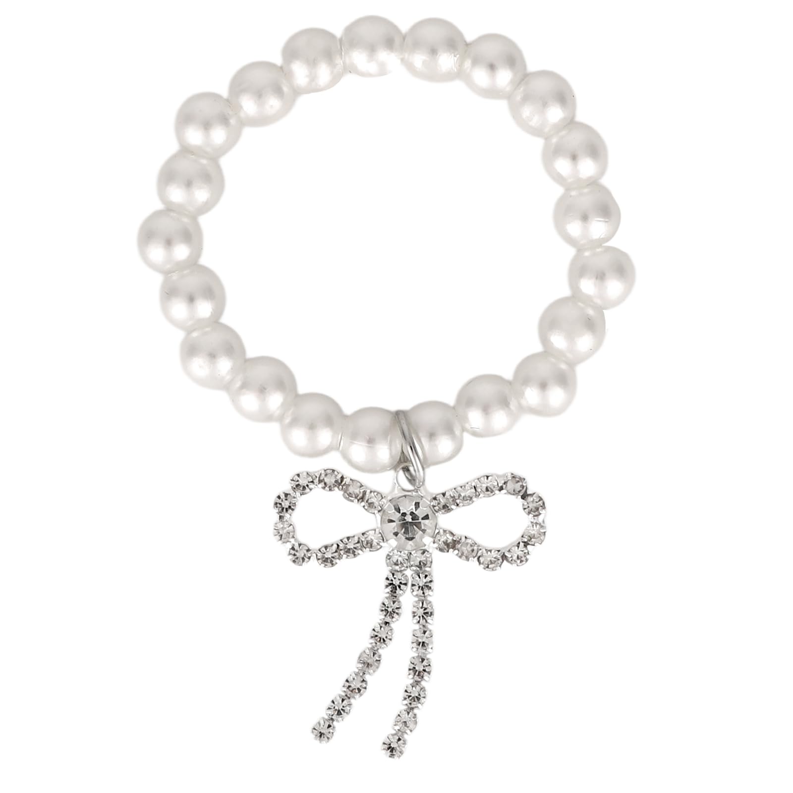 Sinbana Doll Necklace, Elegant Sweet White Pearl Necklace Cute Doll Accessories for 17cm Plush Dolls Chain Jewelry & Outfit Decoration (Rhinestone Ribbon Charm)