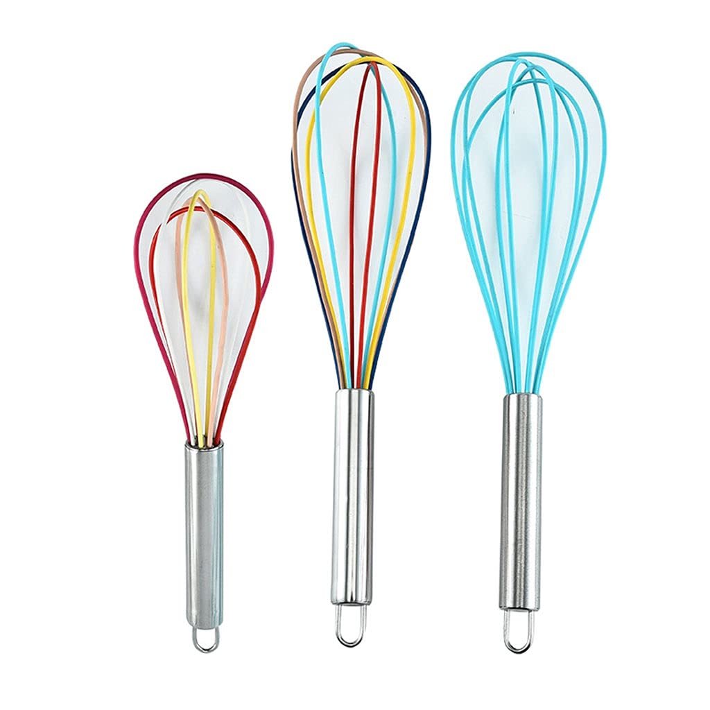 Fruste per Cucinare, Set di 3 fruste in Silicone, Balloon Wisk Kitchen con Manico in Acciaio Inossidabile, fruste manuali per Cucinare, cuocere, frullare, Montare, Montare a Neve.