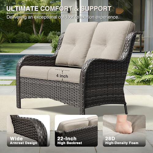 Image of Joyside 8 Piece Wicker Patio Furniture Set, Outdoor Swivel Rocker Patio Chairs with High Back, Deep Seating, Wide Armrest, Thickened Cushions, Outdoor Furniture for Deck, Porch Use