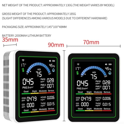 WiFi 10-in-1 Air Quality Monitor with, CO, HCHO, PM2.5/PM1.0/PM10/PM0.3 Detection, Temperature & Humidity Sensor, 2.8-Inch TFT Display(white) - Image 4