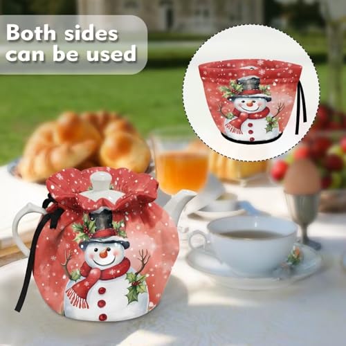 Image of Christmas Snowmen Snowflake Teapot Cozies Breakfast Warmer Portable Easy to Clean Fabric Tea Pot Cover Insulation and Keep Warm for Home Kitchen Table St. Parik's Day Decor