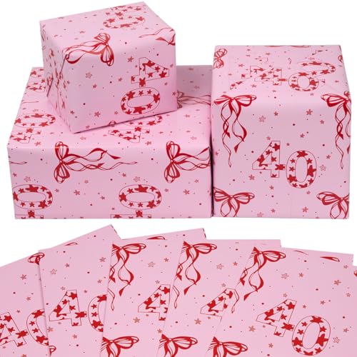5 Sheets 50x70cm 40th Pink Wrapping Paper Recyclable Birthday Gift Wrapping Paper for Birthday Party Decorations