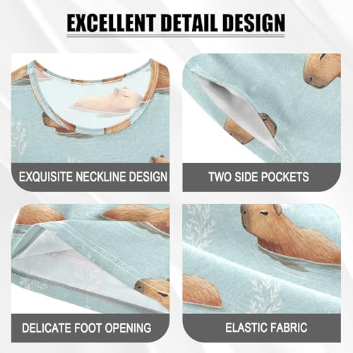 Pajama Short Sets Capybara Swimming Water Soft Cotton Summer Sleepwear 2 Piece PJS Size 5-14T3