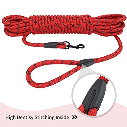 Image of Long Dog Leash for Training 30Ft-Reflective Nylon Rope with Swivel Hook-Recall Agility Lead for Large Small Medium Dogs Outside Walking Hiking-Red
