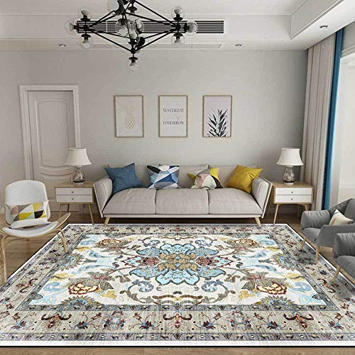 Genérico Alfombra SalóN Pelo Corto Alfombras De áRea Antideslizantes Y Lavable Decorativas para Dormitorio Comedor Pasillo Estilo étnico Retro Azul Gris. 120 x 160 cm
