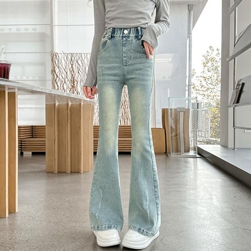 Girls Flared Jeans Elastic High Waist Stretchy Slim Fit Floor Length Denim Pants with Pockets2