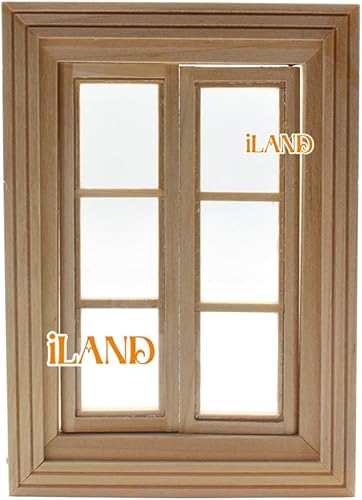 Miniatura 10 de iLAND Accesorios para casa de muñecas en escala 112, ventana de casa de muñecas de madera con molduras en estilo neoclásico