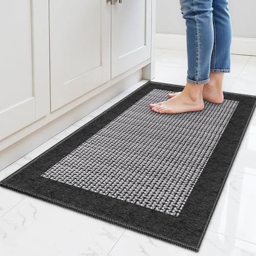 StepRite Kitchen Rugs, Kitchen Mats for Floor, 32'x20' Non-Slip Machine-Washable Kitchen Throw Rug, Absorbent Kitchen Runner Rugs Office, Kitchen Sink Standing Desk Mat, Kitchen Decor Carpet, Black