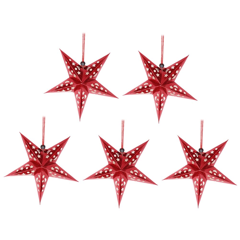 Uonlytech Lot de 5 Etoile Papier a Suspendre lanternes étoiles en papier - 45 cm - Décoration de Noël à suspendre pour mariage, fête d'anniversaire, Noël, Halloween (rouge)
