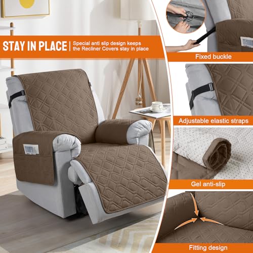 Image of VANSOFY 100% Waterproof Recliner Chair Covers, Recliner Cover Non-Slip Dog Chair Cover Furniture Protector Washable Slipcover with Pocket, Elastic Straps for Pets, Dogs(Brown, 28 inch)