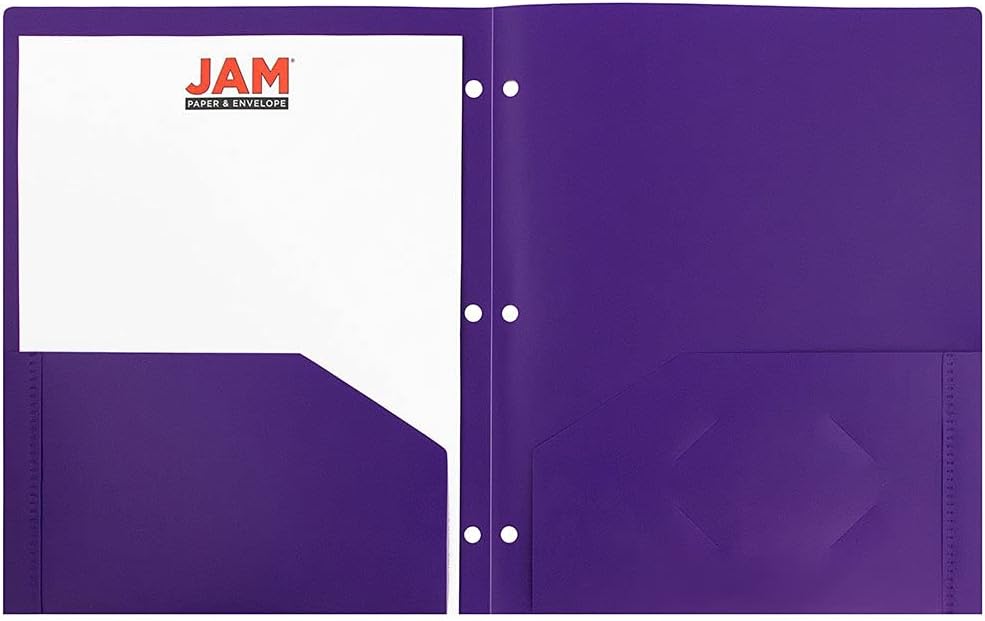 JAM PAPER Heavy Duty Plastic 3 Hole Punch Pocket Folders - Extra Tough School Folders - Assorted Fashion Colors - 6/Pack