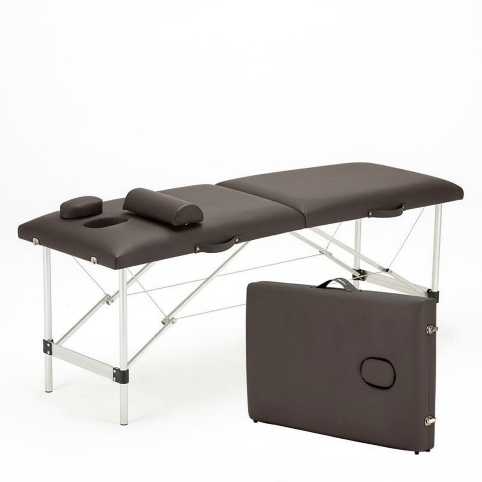 Amagogo Lettino Massaggio Portatile Lettino Spa Tavolo Estetica Letto Terapia Ergonomico con Imbottitura 5cm Rivestimento Pvc Foro Viso Tappini Antiscivolo, Marrone, 180x70cm