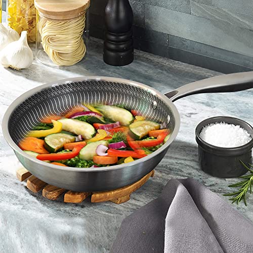 Image of U.P.C. UPC 28cm Hybrid Stainless Steel Frying Pan with Cooking Lid - Stay-Cool Handle, PFOA Free, Dishwasher and Oven Safe, Non-Stick, Works with Induction Cooktop, Gas, Ceramic, and Electric Stove