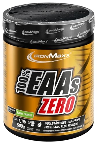 IronMaxx 100% EAAs Zero - Sunny Orange 500g Dose | EAA-Pulver,Vegan Und Zuckerfrei Mit Allen 8 Essentiellen Aminosäuren | Fruchtiger Geschmack, Frei Von Konservierungsstoffen 1
