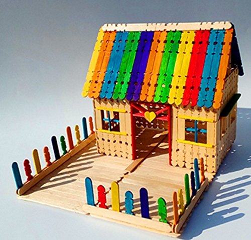 Raylinedo® 100pcs Wooden Ice Cream Stick Lollipop Popsicle Stick 11.4 x 1 x 0.2cm Multicoloured