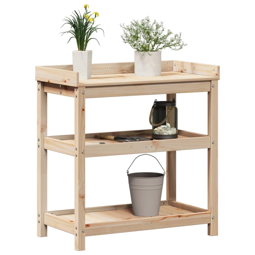 Stół na rośliny z półkami z litego drewna sosnowego, 82,5 x 45 x 86,5 cm, nośność 50 kg, do ogrodu, na taras, balkon, do ogrodu zimowego, porządek i prezentacja roślin doniczkowych