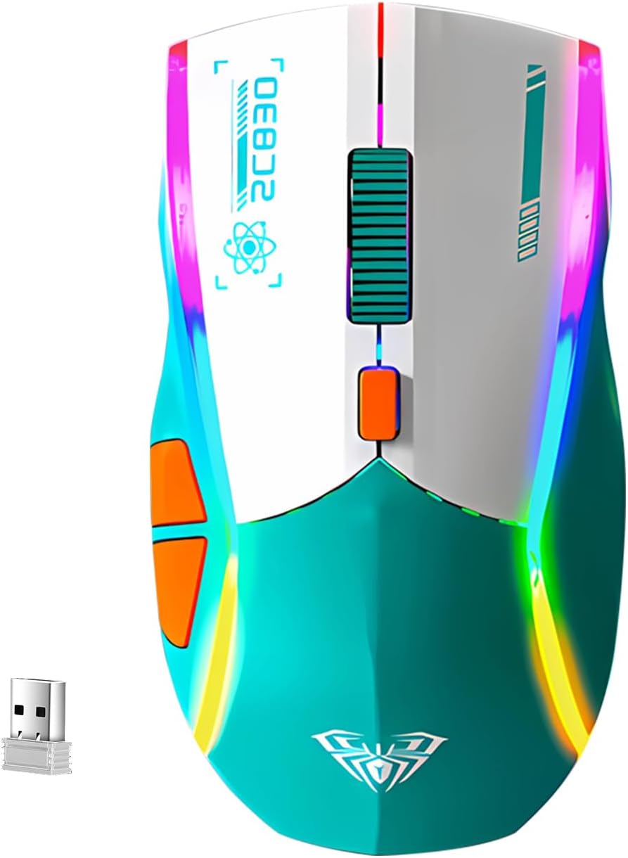 AULA Wireless Gaming Mouse, Tri-Mode 2.4G/USB-C/Bluetooth, Rainbow RGB Backlit, All Buttons Programmable, Multi-Device (PC/Mac Laptop/Tablet/Desktop), Rechargeable, SC830
