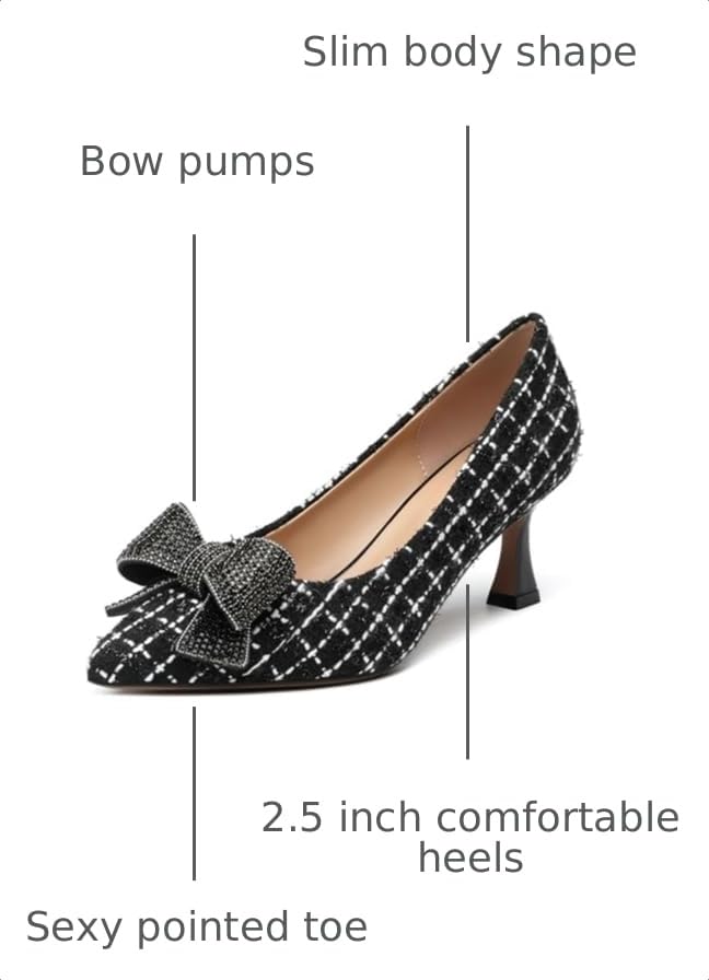 Image of Heels for Women Closed Patent Pointed Toe Bow Pumps Slip on Kitten Low Heels Wedding Party Dress Office Shoes 2.5Inch