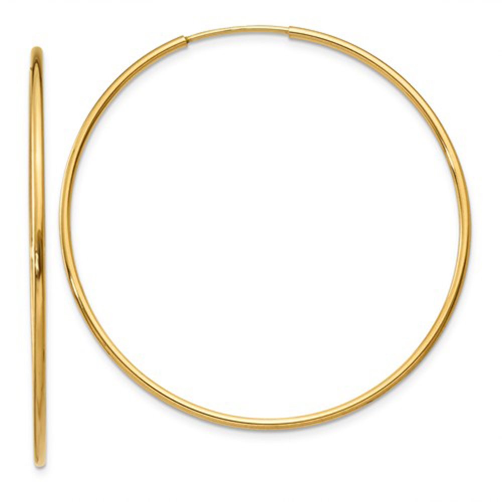 14k Gold Endless Hoop Earrings, 1.25mm Thick Tube