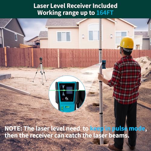 Image of KEZERS Laser Level Set with Receiver,4 x360 Self Leveling Laser Level with Tripod and Grade Rod for Construction,Home Renovation,Hanging Pictures,2 Batteries,Remote Control,Touch Screen