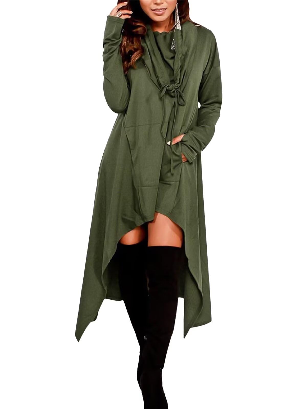 Womens Casual Hoodies Sweatshirts Asymmetric Hem Long Sleeve High Low Shirt Tunic Tops with Pocket