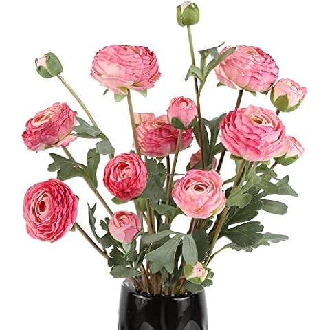 INSUNSIX Artificial Ranunculus Pink Silk Flowers Cover