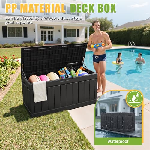 Greesum 82 Gallon Resin Deck Box Large Outdoor Storage for Patio Furniture, Garden Tools, Pool Supplies, Weatherproof and UV Resistant, Lockable, Black - Image 3