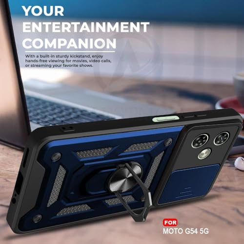 Image of AIBEX Back Cover for Motorola G54 5G / Motorola G64 5G | D10 Tough Armor Case | Sliding Camera Shield | 360 Protection | Kickstand Ring Holder | Military-Grade Shockproof Bumper Case
