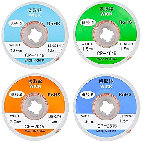 4 Pieces Desoldering Braid Wire Electrical Solder Wire Solder Wick Desoldering Wire Low Residue No-Clean Solder Tin Remover Tool 1.0/1.5/2.0/2.5 Width 1.5 m Length Cover