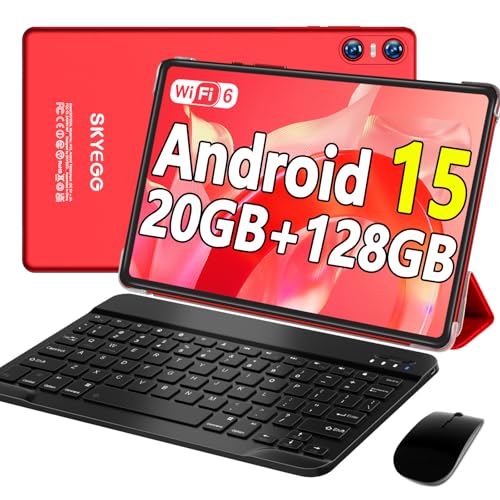 Image of Android 15 Tablet with Keyboard Mouse, 20GB RAM + 128GB ROM (Expand to 1TB), 10.1 Inch Octa-Core Tablets with WiFi 6, Dual Camera, 1280x800 IPS Display, 6000mAh Battery, Widevine L1 - Red