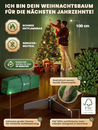 ArtiTree Künstlicher Weihnachtsbaum 100 cm – Nordfichte aus Spritzguss – Ansicht 2