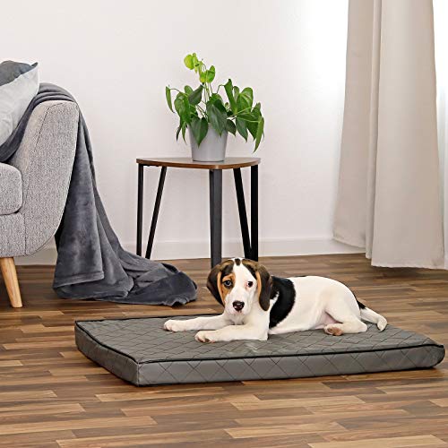 lionto Hundematte orthopädisch mit Memory-Schaumstoff, gelenkschonendes Hundekissen aus pflegeleichtem Lederimitat, 80x55 cm, Gesteppte Liegematte mit abnehmbaren Bezug und Anti-Rutsch-Belag, grau