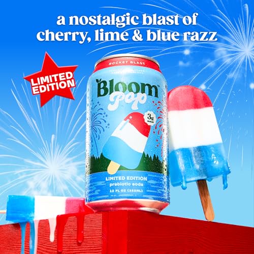 Image of Bloom Pop Prebiotic Soda, Gut Health Support, Rocket Blast, 12 Pack | Rocket blast flavor with clinically backed prebiotics for gut health, metabolism support and soda satisfaction.