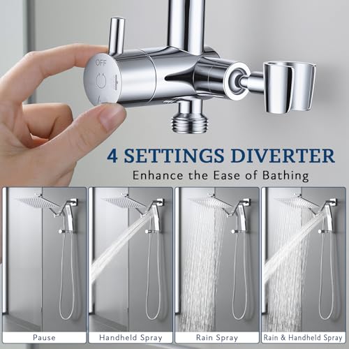Image of G-Promise All Metal Shower Diverter with Low Handheld Holder, Pause Mode 3-Way Diverter Valve for Handheld and Fixed Shower Head, 4-Setting Universal Bathing System Replacement(6 Inch, Chrome)