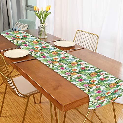 Tropical Pineapple Table Runner Palm Leaves 70Inches Long,Summer Floral Table Runner For Dining Table Kitchen Spring Summer Home Party Decor #TOP5