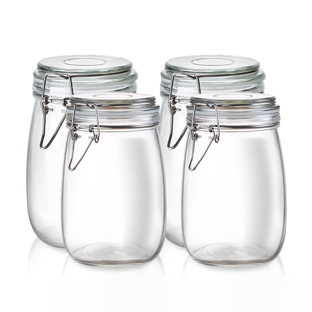 Barattolo, barattoli di vetro, barattoli for alimenti, barattolo di vetro ermetico con coperchi ermetici Set di 4 barattoli di vetro da cucina for caffè, zucchero, caramelle, biscotti, spezie,A ( Size