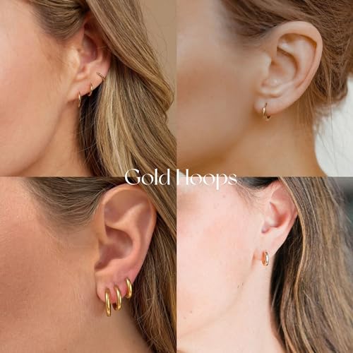 Small Gold Hoop Huggie Earrings Set for Women Non Tarnish 14K Gold Plated Lightweight Cartilage Earring Pack for Multiple Piercings for Sensitive Ears3