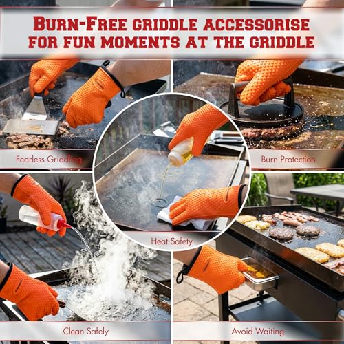 Image of KITCHEN PERFECTION Silicone Oven & Griddle Gloves -Extreme Heat Resistant BBQ & Grilling Gloves -Handle Hot Food Right on Your Griddle |Waterproof Oven Mitts Grill Gloves |Superior Set+3 Bonuses