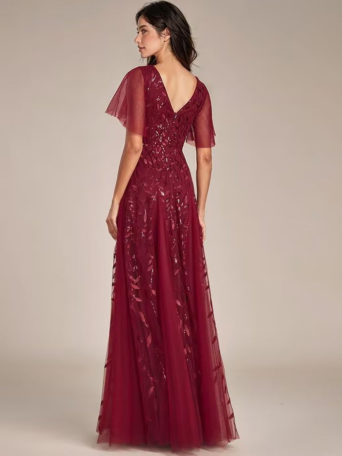 BITALY Mother of The Bride Dress Embroidery Floral Short Sleeves V Neck Formal Evening Dress BI2052