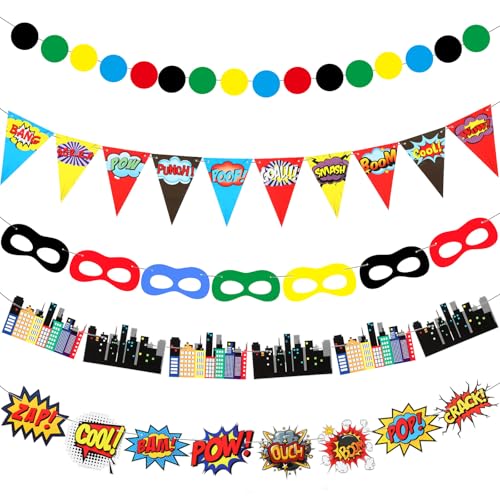 5 Pcs Hero Birthday Party Banner Decorations Ceiling Hanging Bann...